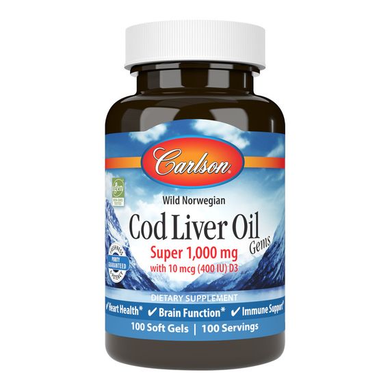 Жир із печінки тріски Carlson Labs Cod Liver Oil Gems 1000 mg 100 Soft Gels