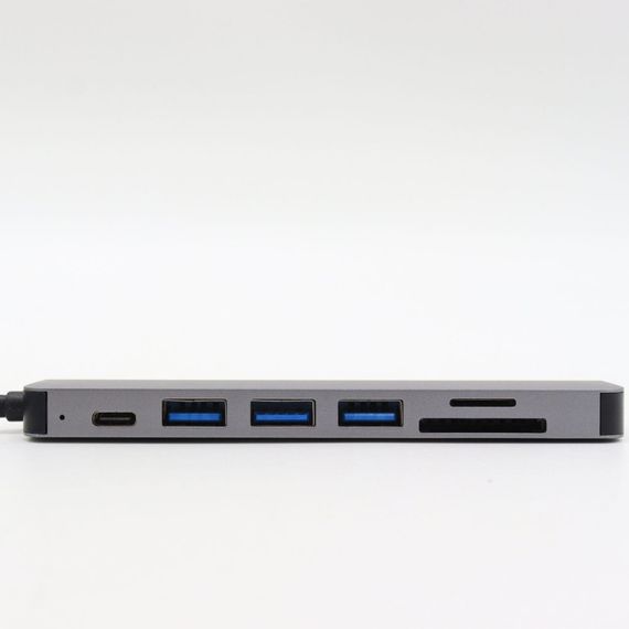 USB-хаб 7в1, Type-C to HDMI + SD + TF + 3xUSB + PD, Сірий / USB розгалужувач для ноутбука / ЮСБ хаб | Зображення 1