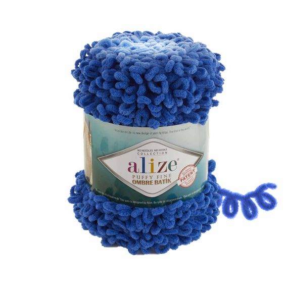 ALIZE PUFFY FINE OMBRE BATIK 7280 синя алізе пуфі файн омбре батік плюшева пряжа