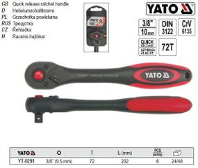 Ключ-тріскачка вигнута M=3/8"(9,5 мм) L=202 мм YATO-0294