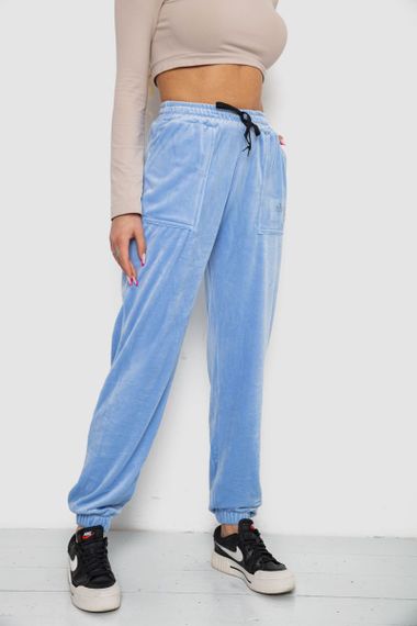 Штани жіночі велюрові, колір блакитний, 238R57862 | Зображення 2