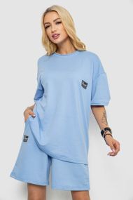 Женский летний костюм оверсайз шорты и футболка голубой размер L/XL 241R5004