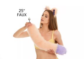 Анальный меховой хвост без пробки, Персиковый с фиолетовым кончиком, OKOVA 60 см. Sex Aura