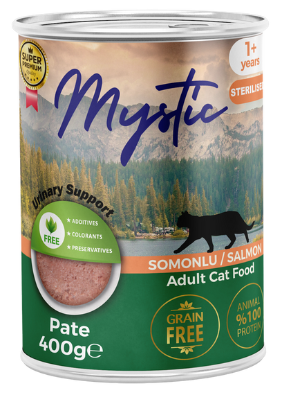 Вологий корм Mystic паштет для дорослих стерилізованих котів з ЛОСОСЕМ 400г конс.