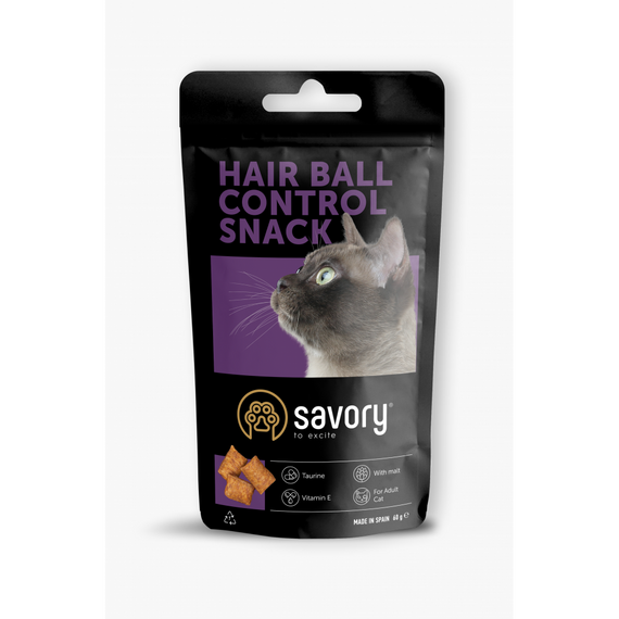 Хрумкі ласощі Savory Cats Snacks Pillows Hair Ball Control для дорослих котів подушечки для виведення шерсті 60 г