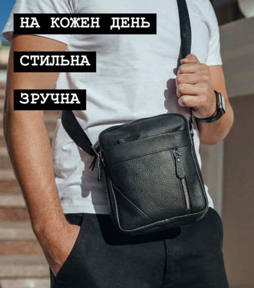 Чоловіча шкіряна сумка через плече Tiding Bag M38-10131A чорна | Зображення 8
