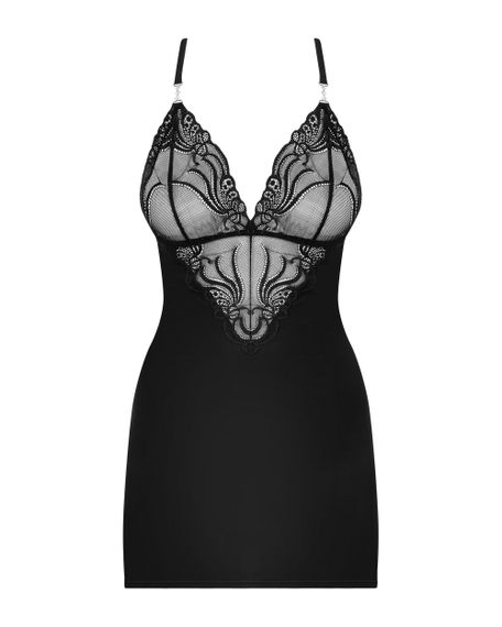 Пеньюар - Obsessive 828-CHE-1 Chemise & Thong Black L/XL | Зображення 2