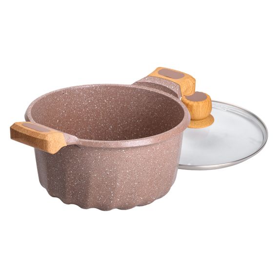 Алюминиевая кастрюля объемом 5 литров с крышкой Ø 24 см, мраморное антипригарное покрытие, кофейный MGC | Зображення 2