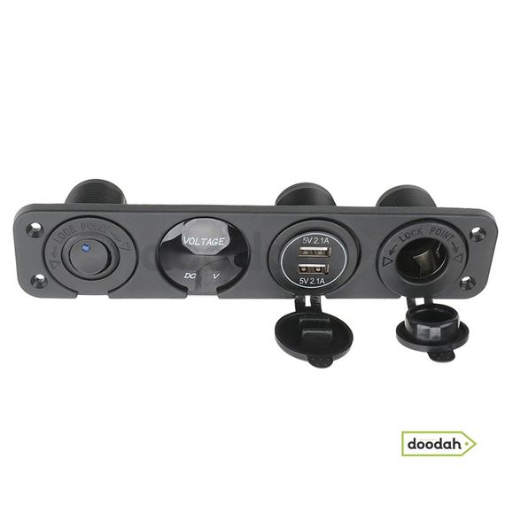 Авто / Мото станція (USB ЗП + вольтметр + порт прикурювач) Recessed Flow 4 Red, IP54 | Зображення 2