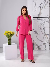 Женский легкий костюм рубашка и свободные брюки креп-жатка, UH378 размер 42, цвет малиновый