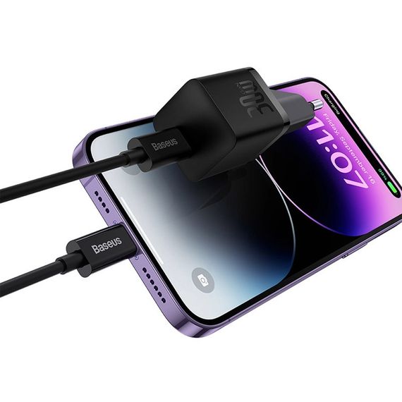 МЗП Baseus GaN5 Fast Charger (mini) 30W (1USB-C) + кабель Type-C to Type-C (P10110902) Cluster Black | Зображення 2