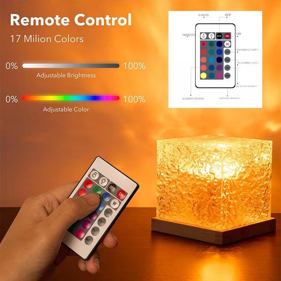 Настольный светильник RGB с проекцией волны · Светодиодный USB ночник Эффект Воды с пультом ДУ | Зображення 1