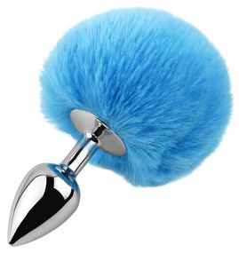 Анальна пробка з хвостом EGZO - Bunny Tail Silver Plug Blue, size S Sex Aura