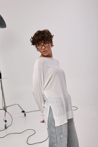 Прозорий вільний лонг із горловиною-човником - молочний цвет, ONE SIZE (є розміри) | Зображення 4