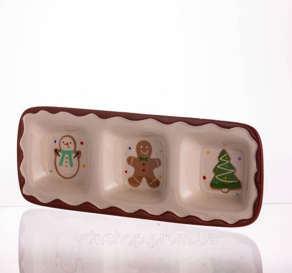 Менажница фарфоровая Merry Christmas на 3 секции 30×11×2.5 (см) прямоугольная CR-1-41 | Зображення 2