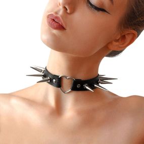 Чокер серце з великими шипами, із натуральної шкіри Art of Sex - Crystal, колір Червоний, Чорний