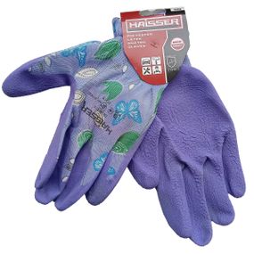 Перчатки полиэстер фиолетовые с зеленым латексным покрытием Haisser 211432