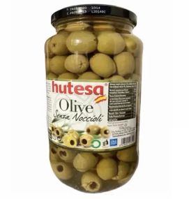 Оливки испанские зеленые крупные  без косточек HUTESA, 900г,  в стеклянной банке