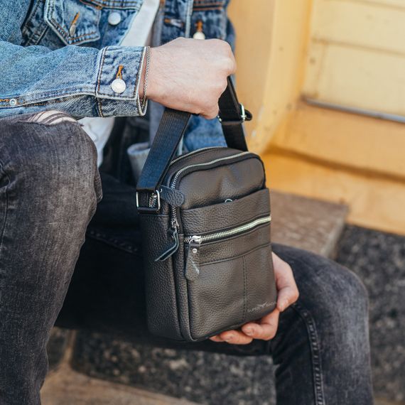 Сумка-барсетка чоловіча счерез плече шкіряна чорна Tiding Bag BON6165 | Зображення 5