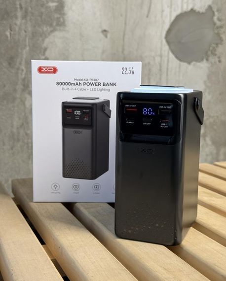 Повербанк XO PR287 80000 мА·год 22.5W зовнішній акумулятор потужна зарядка з ліхтариком павербанк для кемпінгу | Зображення 1
