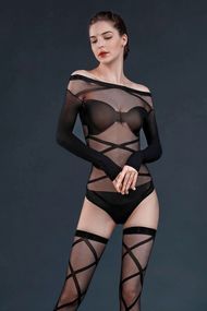 Комплект: боди и чулки Moonlight Model 06 длинные рукава, рисунок в виде лифа, Черный, One Size, ONE SIZE