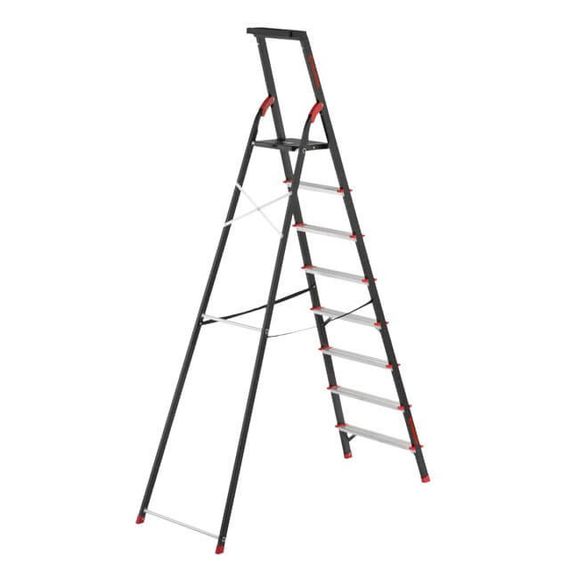 Драбина 8 сход., лоток для інвентарю, сталевий профіль, висота верхньої сходинки 1,7 м INTERTOOL LT-0058 | Зображення 1