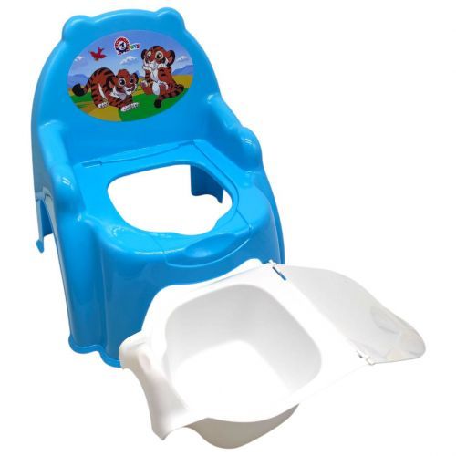 Горщик дитячий з кришкою,(БЛАКИТНИЙ) З ТИГРИКАМИ | Зображення 1