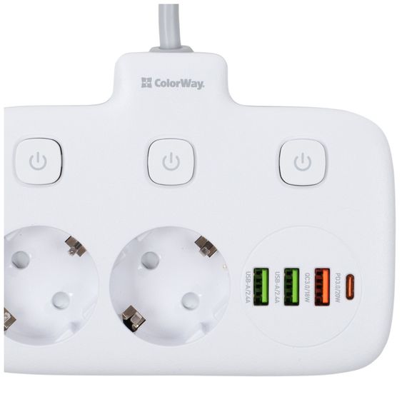 Мережевий фільтр живлення ColorWay 4 розетки/4USB White 1.8м (1QC3.0 + 3 AUTO ID) (CW-CHU44QW) | Зображення 3