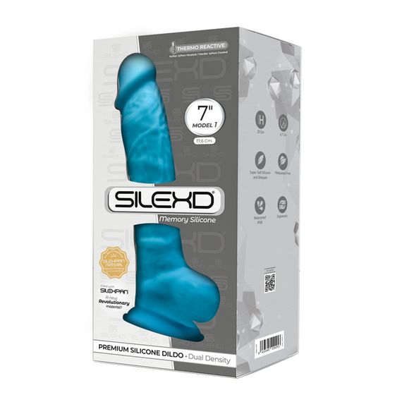 Фалоімітатор SilexD Johnny Blue (MODEL 1 size 7in), двошаровий, силікон+Silexpan, діаметр 3,8 см | Зображення 1