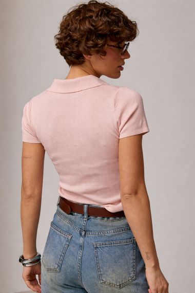 Однотонна в'язана футболка-поло - пудра цвет, ONE SIZE (є розміри) | Зображення 1