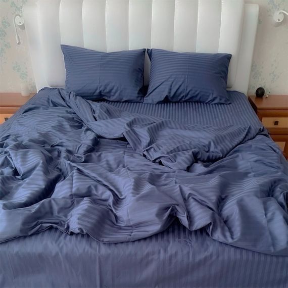 Уцінка!!!Постільна білизна двоспальна Бязь Gold Смужка Синя Love You