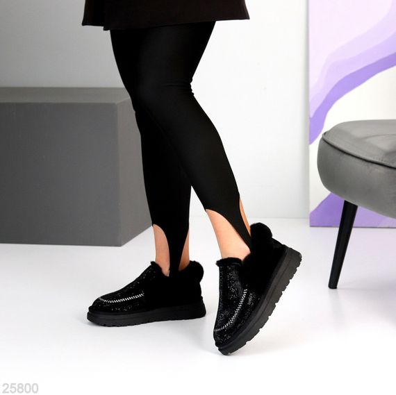 Эффектные сверкающие черные замшевые угги автоледи в стразах | Зображення 3