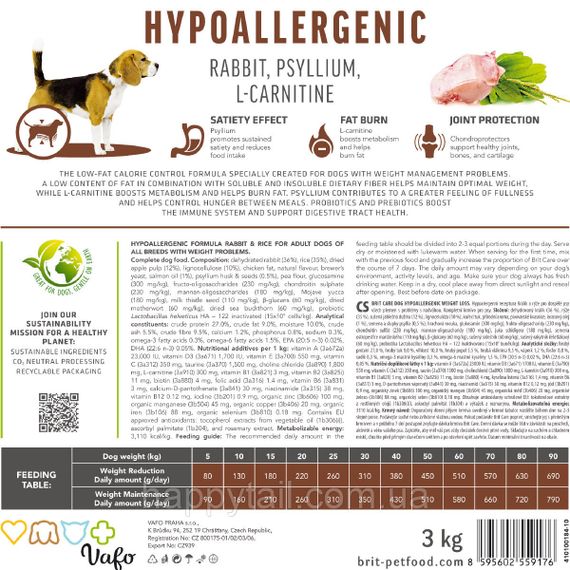 Гипоаллергенный корм Brit Care Dog Hypoallergenic Weight Loss (кролик и рис), 1 кг | Зображення 6