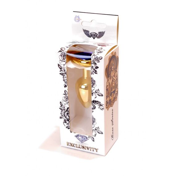 Анальний металевий золота пробка з каменем у формі серця Синій S Jewellery | Зображення 6