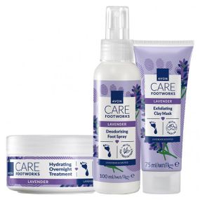 Набір для догляду за ногами Avon Foot Works «Заспокійлива лаванда» 3-в-1 (спрей 100 мл + крем 150 мл + маска 75 мл)