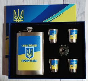 Подарунковий набір MOONGRASS 6в1 з флягою, чарками, лійкою ' Слава Україні - Героям Слава ' 🇺🇦 WKL-013