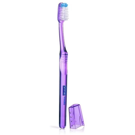 Зубна щітка VITIS MEDIUM фіолетова, середньої жорсткості + паста VITIS WHITENING, 15 мл (DENTAID) | Зображення 1