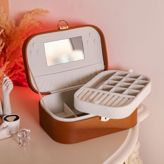 Шкатулка для украшений из эко кожи 2 яруса с замком органайзер для ювелирных изделий HP-5-1BR | Зображення 7