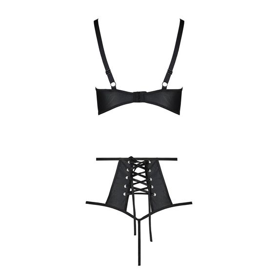 Комплект белья Passion TASMINA SET XXL/XXXL black, лиф, высокие трусики с корсетом сзади | Зображення 3