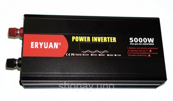 Преобразователь напряжения Eryuan 12V → 220V 5000W с LCD и вольтметром ∙ Инвертор 12-220 чистый синус Eryuan 5000 Вт | Зображення 3