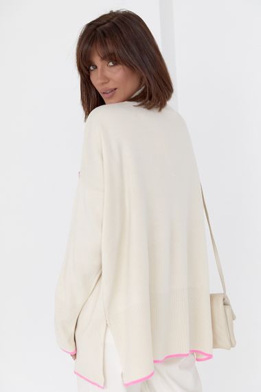 Женская кофта oversize с карманом на груди кремовый цвет M | Зображення 1