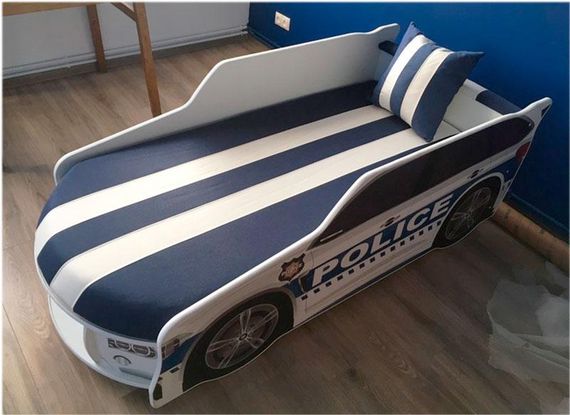 Кровать машина серия Премиум модель Police белый Р 005 со спортивным матрасом и подушкой | Зображення 1