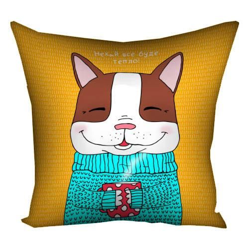 Подушка габардинова з принтом Нехай все буде тепло! 30x30 (3P_DOG068)