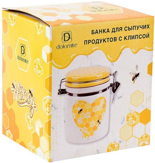 Банка керамічна "Sweet Honey" 650мл для сипучих продуктів з металевою затяжкою, білий | Зображення 1