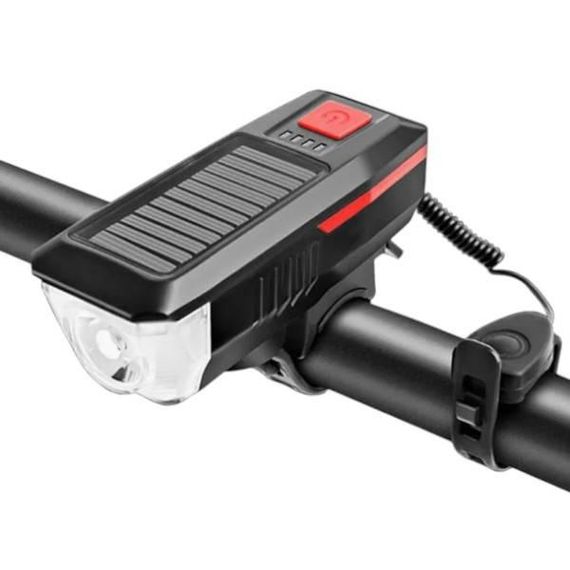 Ліхтар велосипедний світлодіодний акумуляторний велофара з сонячною панеллю C 64369 Чорний