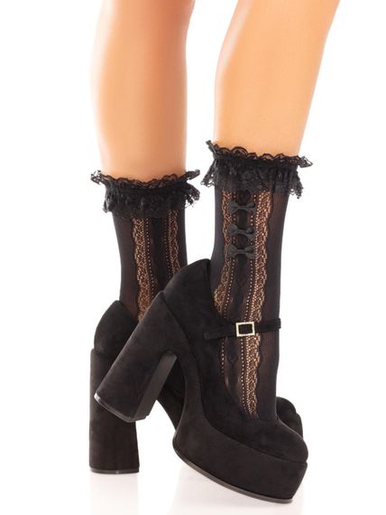 Шкарпетки ажурні Leg Avenue Mini Bow Lace Anklet, чорні, з рюшами, декор — бантики | Зображення 4