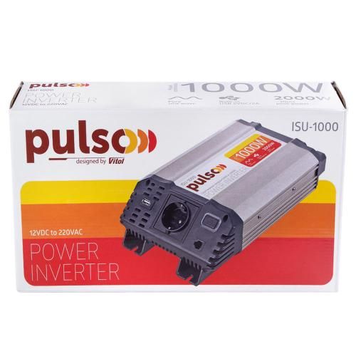 Перетворювач напруги PULSO/ISU-1000/12V-220V/1000W/USB-5VDC2.0A/син.хвиля/клеми | Зображення 1