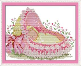 Набір для вишивання за нанесеною на канву схемою "The baby in the cradle". AIDA 14CT printed 27*21 см