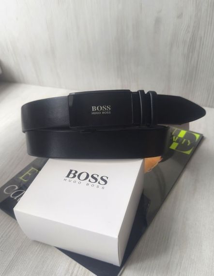 Чоловічий шкіряний ремінь Hugo Boss чорний пряжка автомат