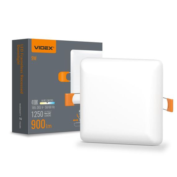 Світлодіодний світильник безрамковий квадратний VIDEX 9W 4100K